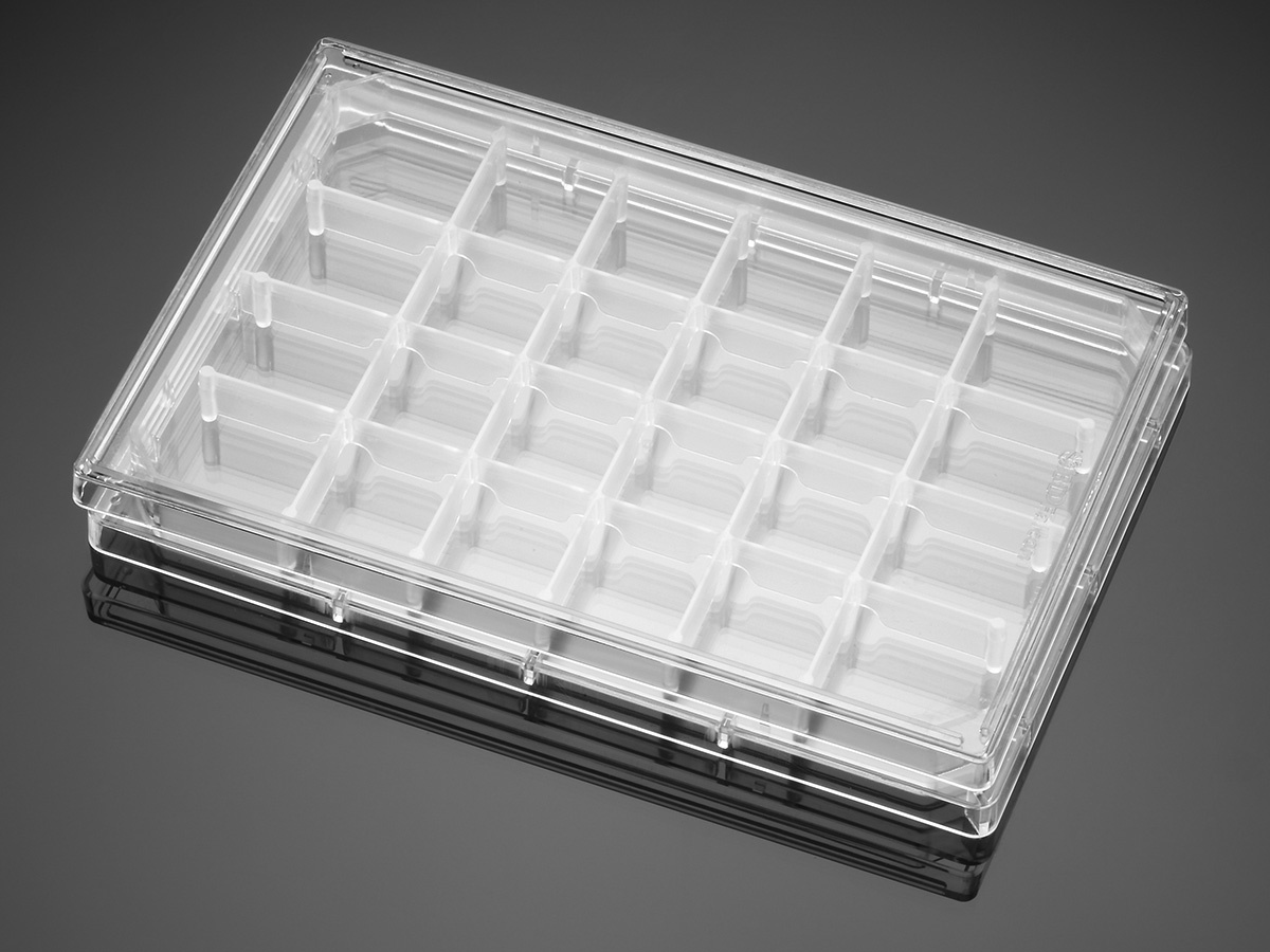 Corning® FluoroBlok™ 24 Well Polystyrene Feeder Tray, with Lid, Sterile, 5/Pack, 5/Case, 1 x 5