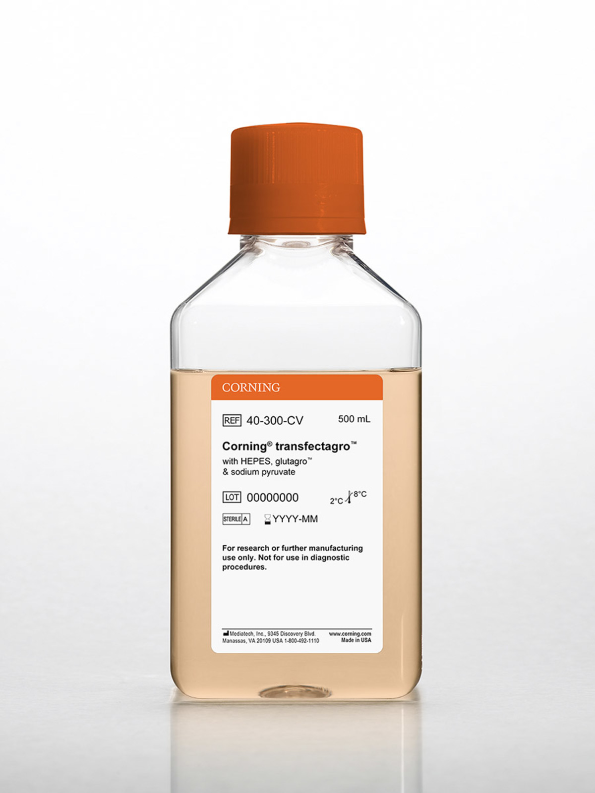 Corning 500 Ml Transfectagro Reduced Serum Medium Hepes Glutagro And Sodium Pyruvate Serum Free And Specialty Media Misc Serum Free And Specialty Media Media Sera And Reagents Life