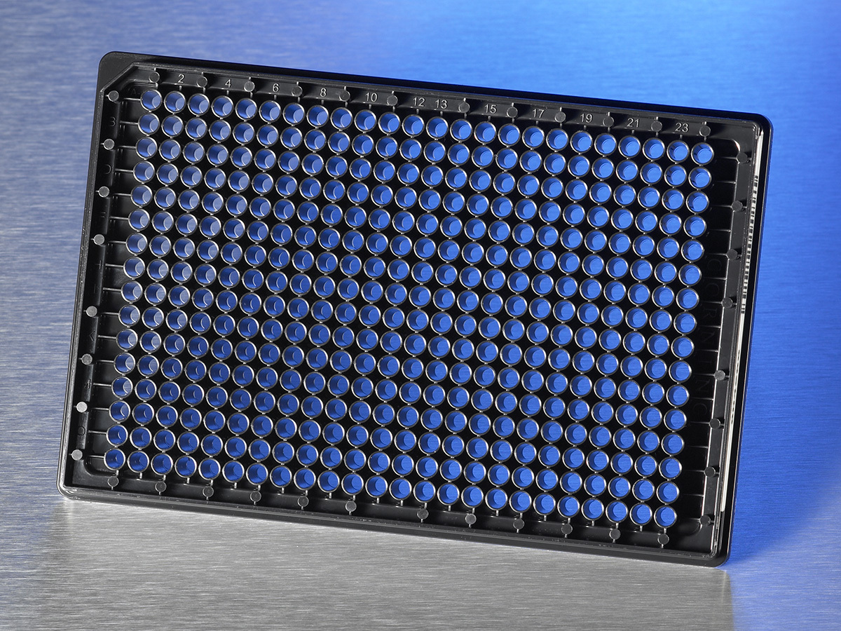 Corning® BioCoat® Collagen I 384-well Black/Clear Flat Bottom High Content Imaging Microplate, with Lid, 10/Case