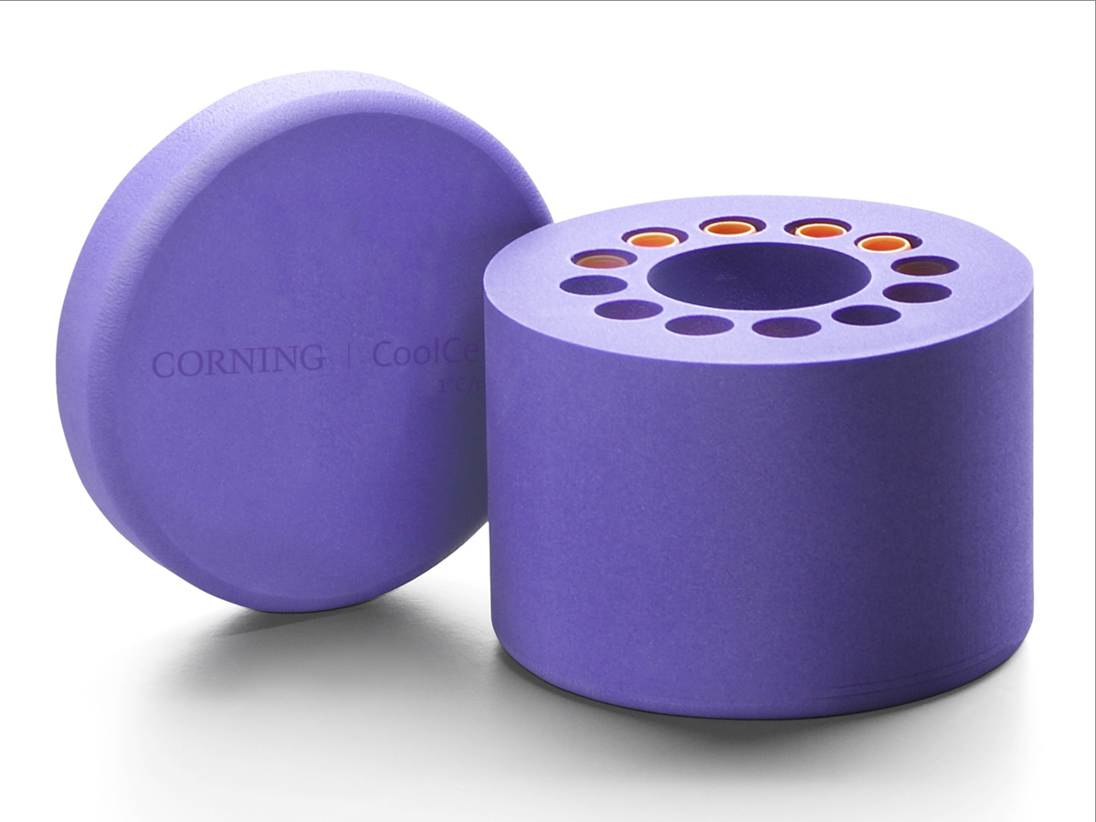 Corning® CoolCell®、細胞凍結用コンテナ、1 mL 又は 2 mL クライオジェニックバイアル 12本掛け、パープル