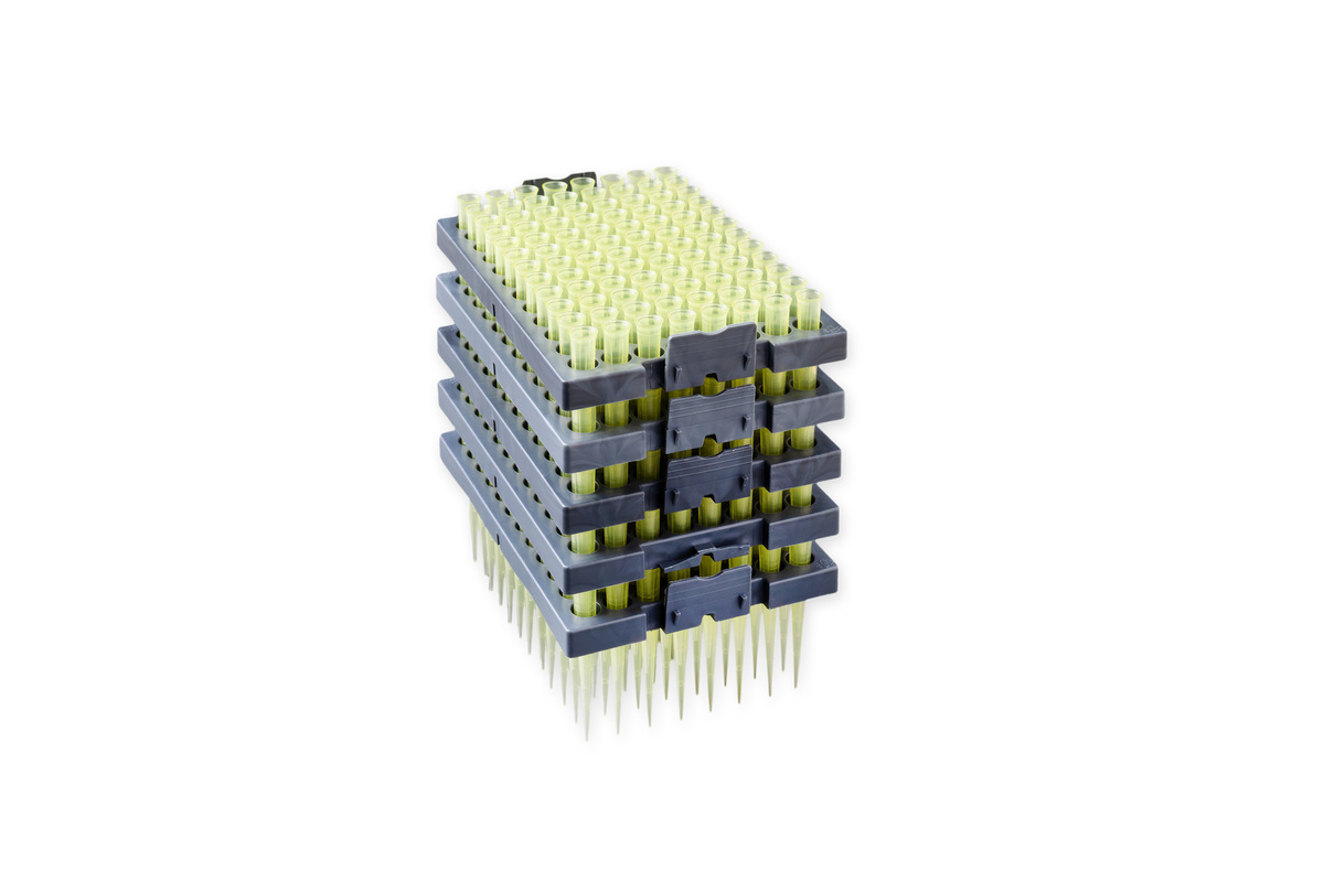 Corning® DeckWorks 1 - 200 µL Pipet Tips, Graduated, Reload Starter Kit, Yellow, Nonsterile, Polypropylene, 96 Tips/Deck, 10 Decks/Pack, 960 Tips/Pack, 1 Pack/Case and 10 Empty Racks/Case