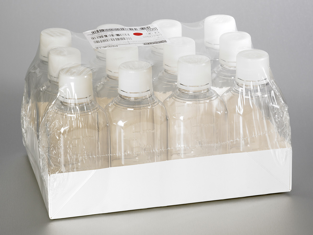 Corning® Gosselin™ Octagonal PET Bottle, 500 mL, Graduated, 31 mm Tamper-evident Cap, Sterile, Pre-assembled, 12/Tray, 120/Case