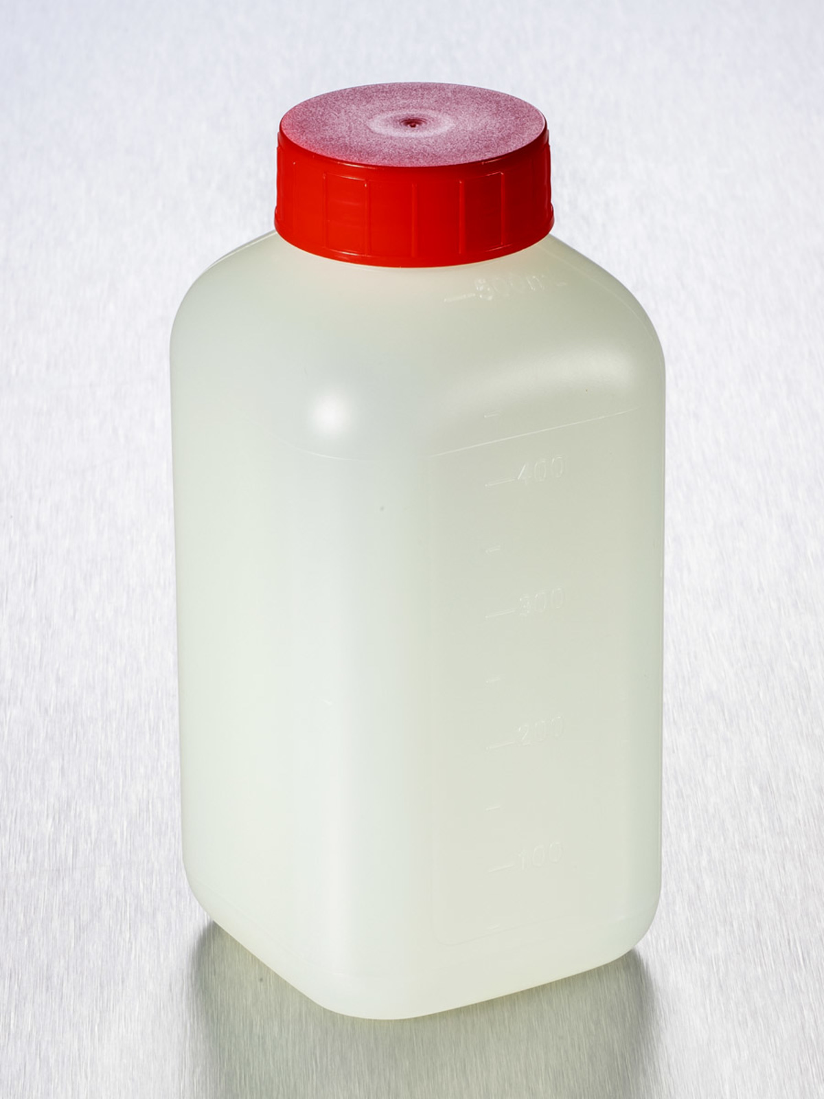 Corning® Gosselin™ Square HDPE Bottle, 500 mL, Graduated, 37 mm Red Cap with Wad, Assembled, Sterile, 100/Case