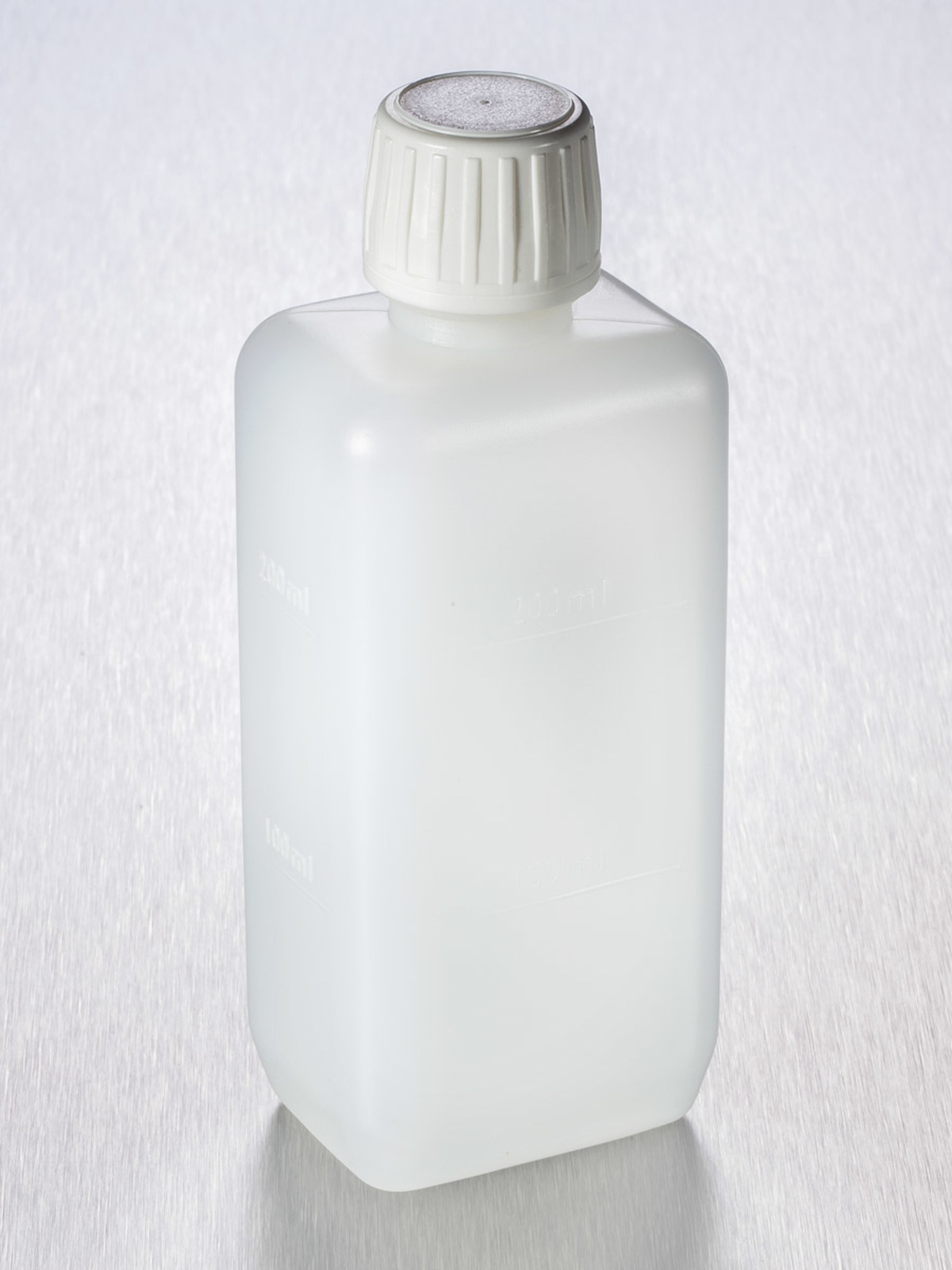 Corning® Gosselin™ Rectangular HDPE Bottle, 250 mL, Graduated, 20 mm White Tamper-evident Cap with Seal, Non-assembled, 312/Case