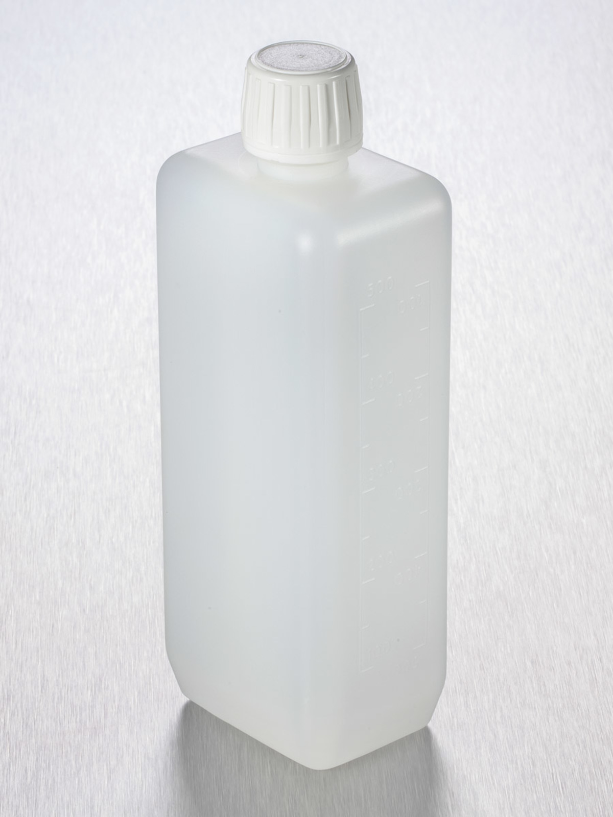 Corning® Gosselin™ Rectangular HDPE Bottle, 500 mL, Graduated, 20 mm White Tamper-evident Cap with Shaped Seal, Non-assembled, 170/Case