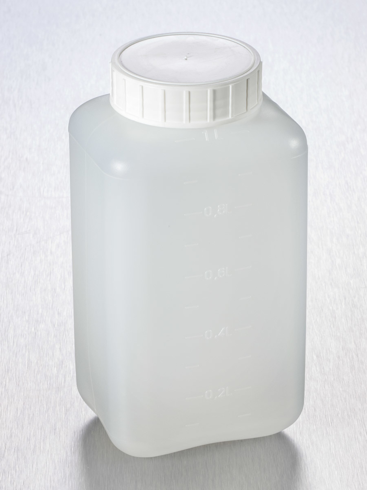 Corning® Gosselin™ Square HDPE Bottle, 1 L, Graduated, 58 mm White Cap, Assembled, 90/Case