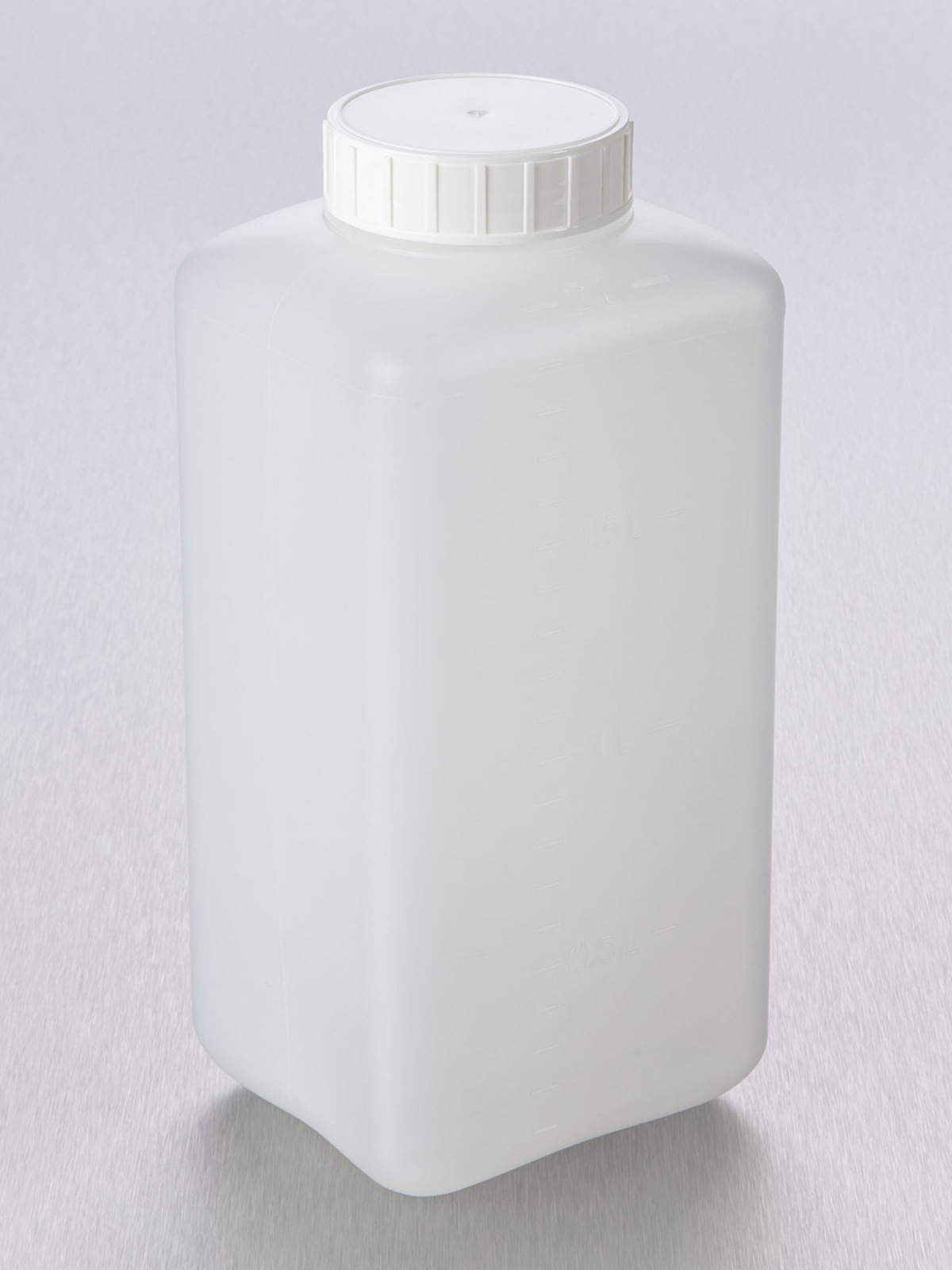 Corning® Gosselin™ 方形HDPE瓶,2 L,带刻度,58 mm带密封圈白色盖,预装,灭菌,50/箱
