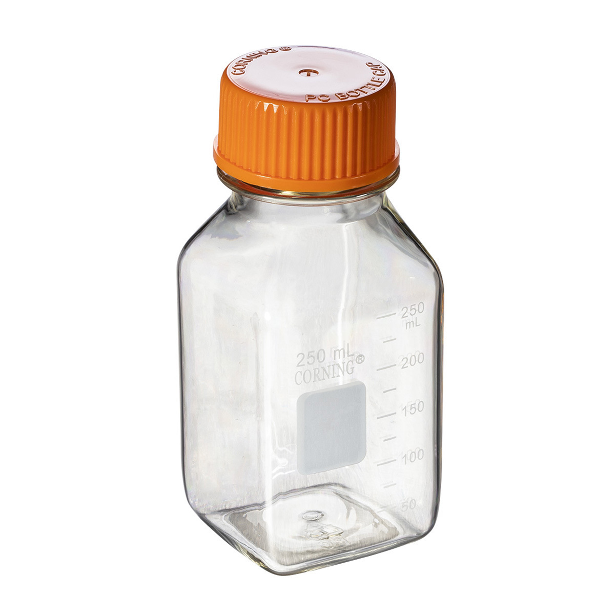 Corning® 250mL Square Polycarbonate Storage Bottles with 45mm Caps, Non-assembled, Bulk, Non-sterile, 24/Case