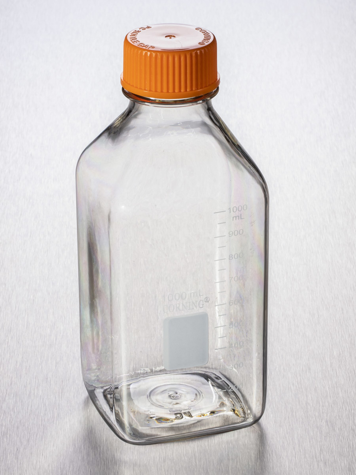 Corning® 1000mL Square Polycarbonate Storage Bottles with 45mm Caps, Non-assembled, Bulk, Non-sterile, 24/Case