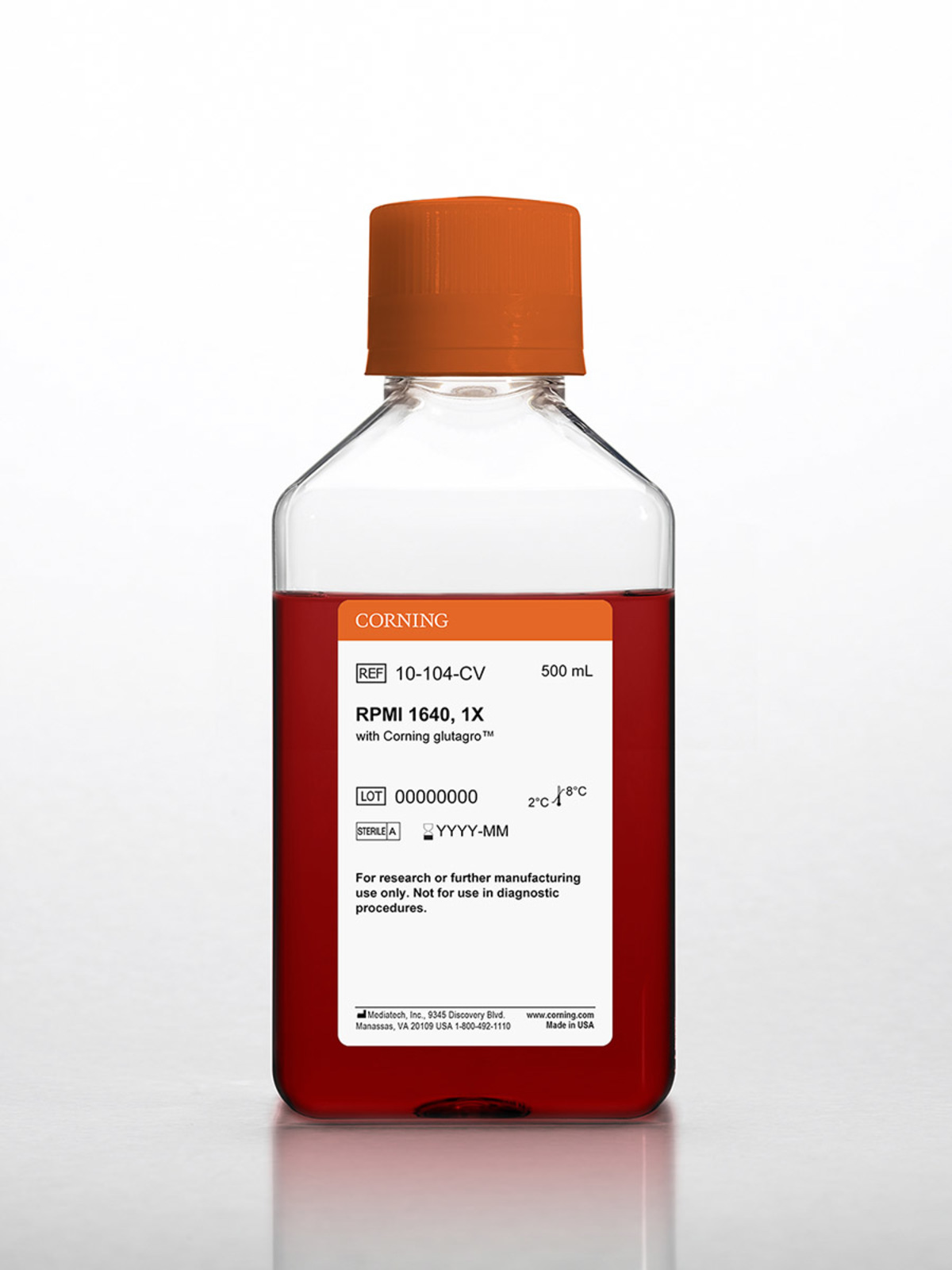 500 mL RPMI 1640, 1x with glutagro™ supplement and Phenol Red