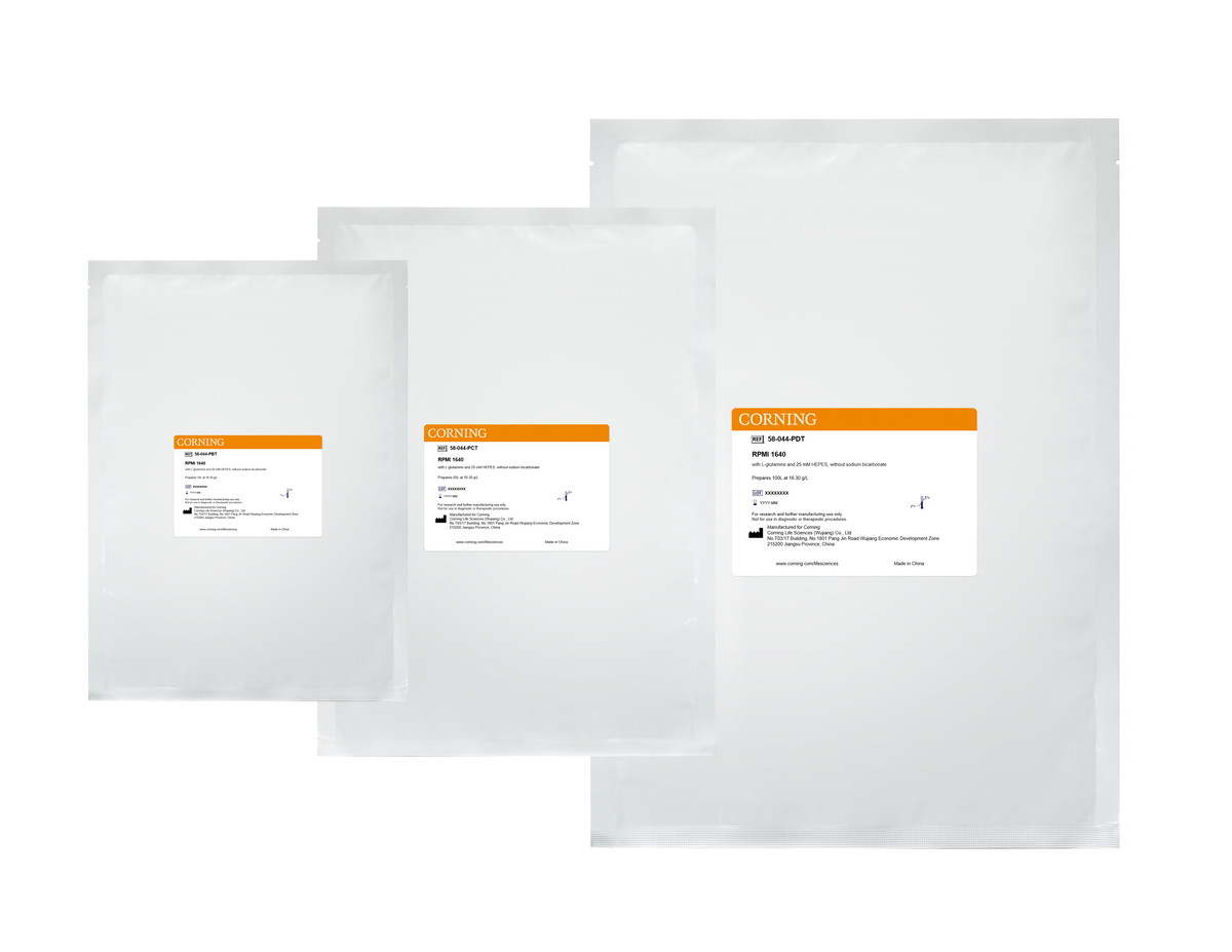 Corning® 50L RPMI1640, [+] L-glutamine, 25mM HEPES, [-] sodium bicarbonate