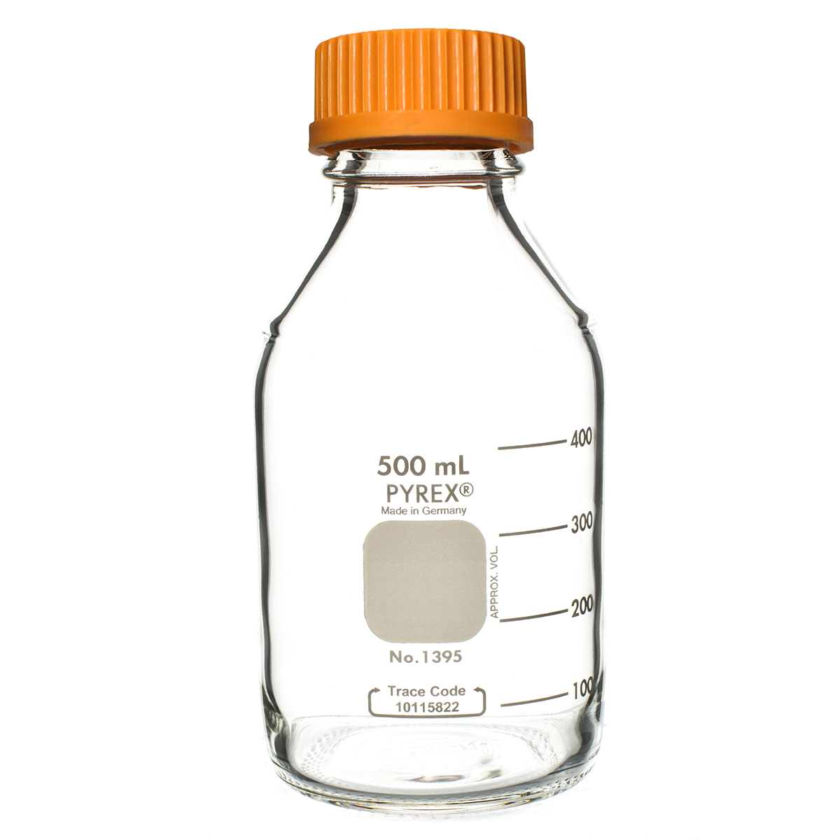 Coated Pyrex® Media Bottle, Borosilicate Glass, 250mL, GL45, case/4