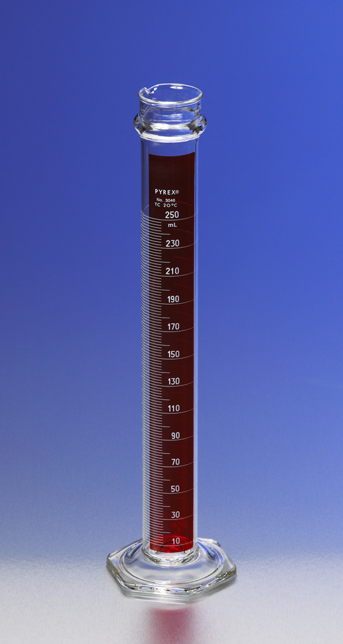 PYREX® Single Metric Scale Cylinders, Lifetime Red™, Reinforced Glass Bead, Graduated, To Contain
