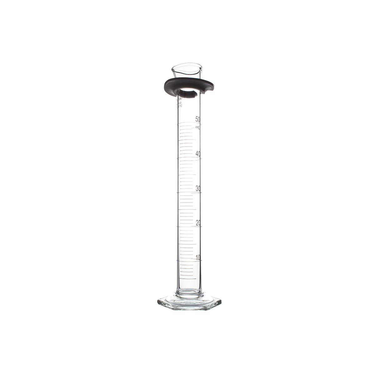 Corning 2982-50 Pyrex Single Metric Scale Cylinder with Standard Taper Stopper 50 mL TC White Graduation 