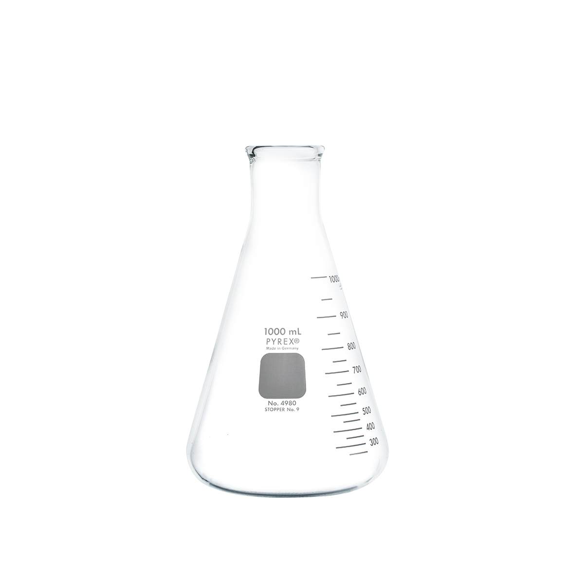 Corning Pyrex Borosilicate Glass Narrow Mouth Erlenmeyer Flasks with Heavy  Duty Rim, 1000ml Capacity (Case of 24)