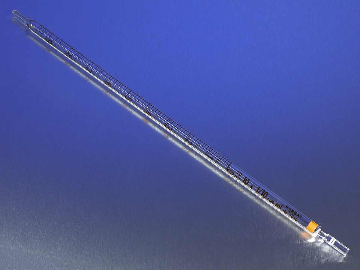 PYREX® 5 mL Reusable Serological Pipets, for Cotton Plugging, TD, Color-Coded, Colored Markings