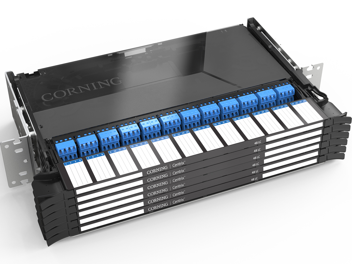 2U, 6 cassettes, 48 - Adaptateurs LC UPC avec pigtails SF, 288 ports, épissure avec protection thermorétractable, DIN VDE