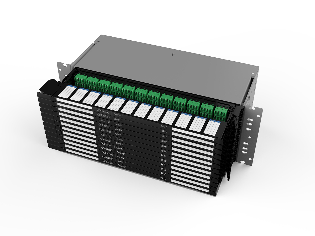 2U, 6 cassettes, 48 - Adaptateurs LC APC avec pigtails SF, 288 ports, épissure avec protection thermorétractable