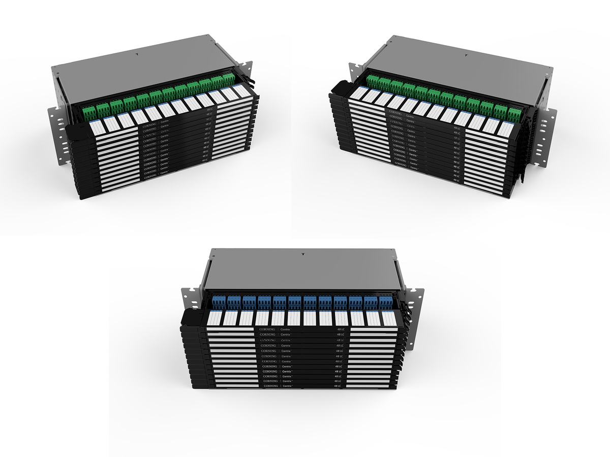 4U, 12 cassettes, 36 - SC UPC adapters with SF pigtails, 432 ports, splice with heat-shrink protection