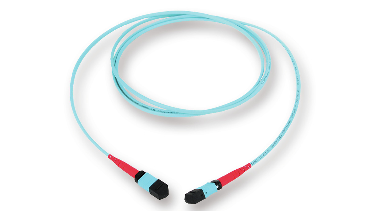 50 µm multimode (OM4), 24 F MTP (non-pinned) to 24 F MTP (non-pinned), TIA-568 Type-A polarity, no pulling grip, 3 m