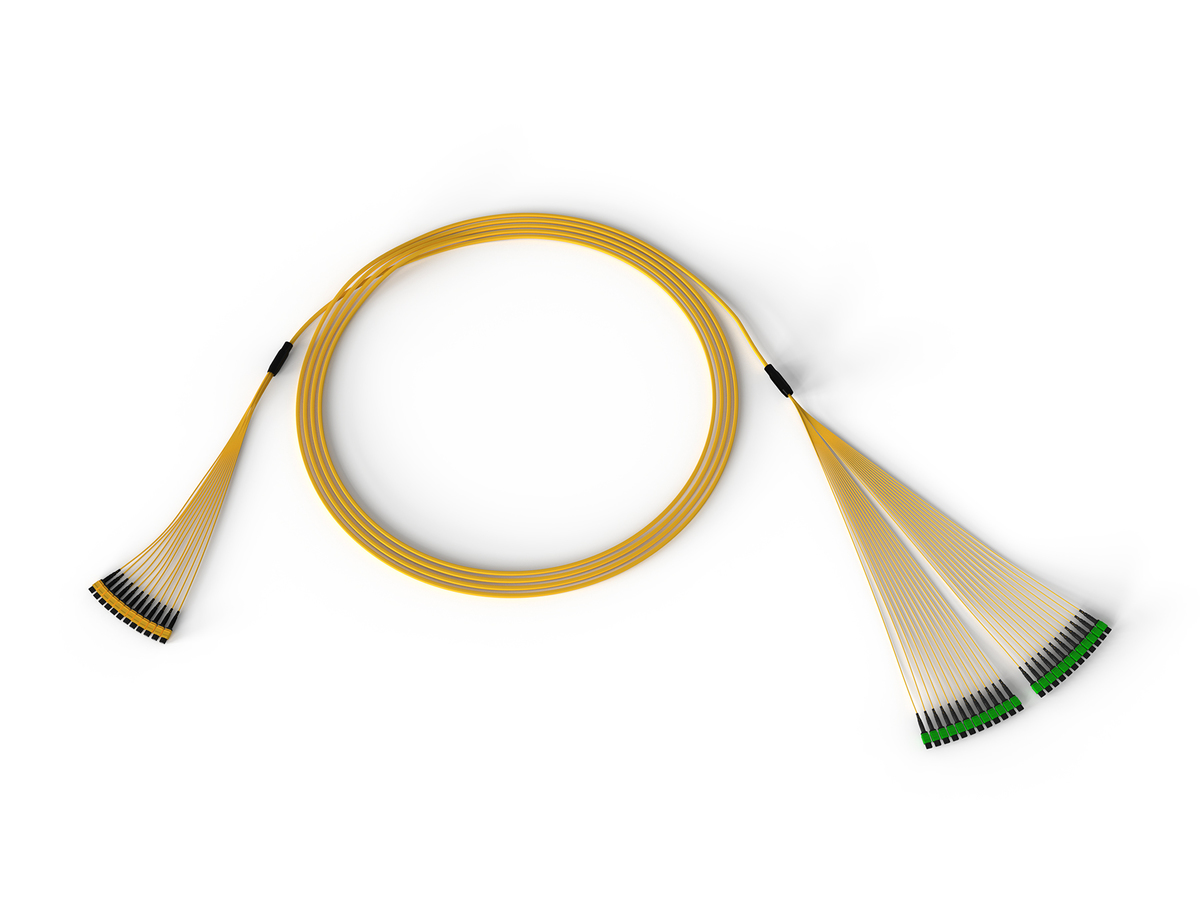 288F, 24F MTP to 12F MTP Trunk, Indoor Plenum cable, Single-mode (OS2) Ultra, Pulling grip on one end, 100 feet