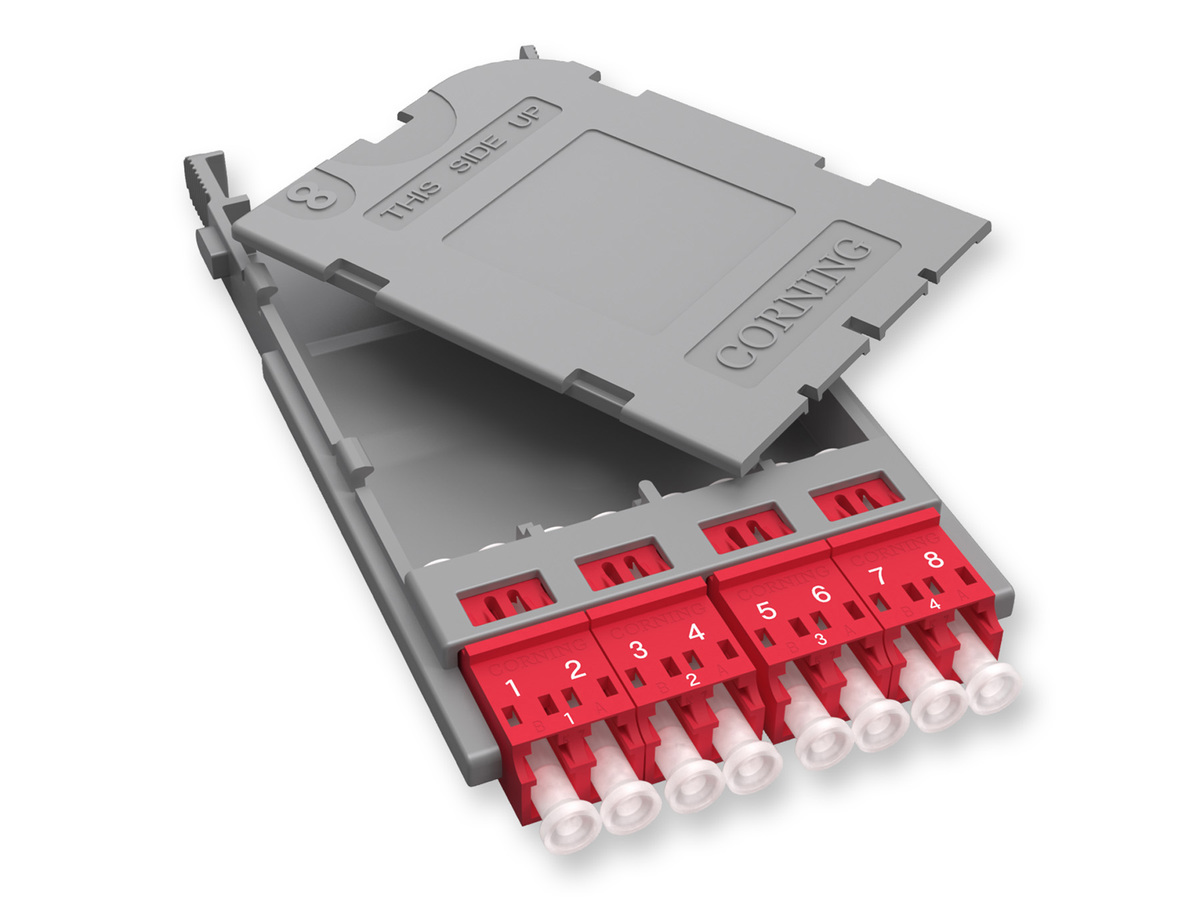 with 4 keyed, non-shuttered, red, LC adapters