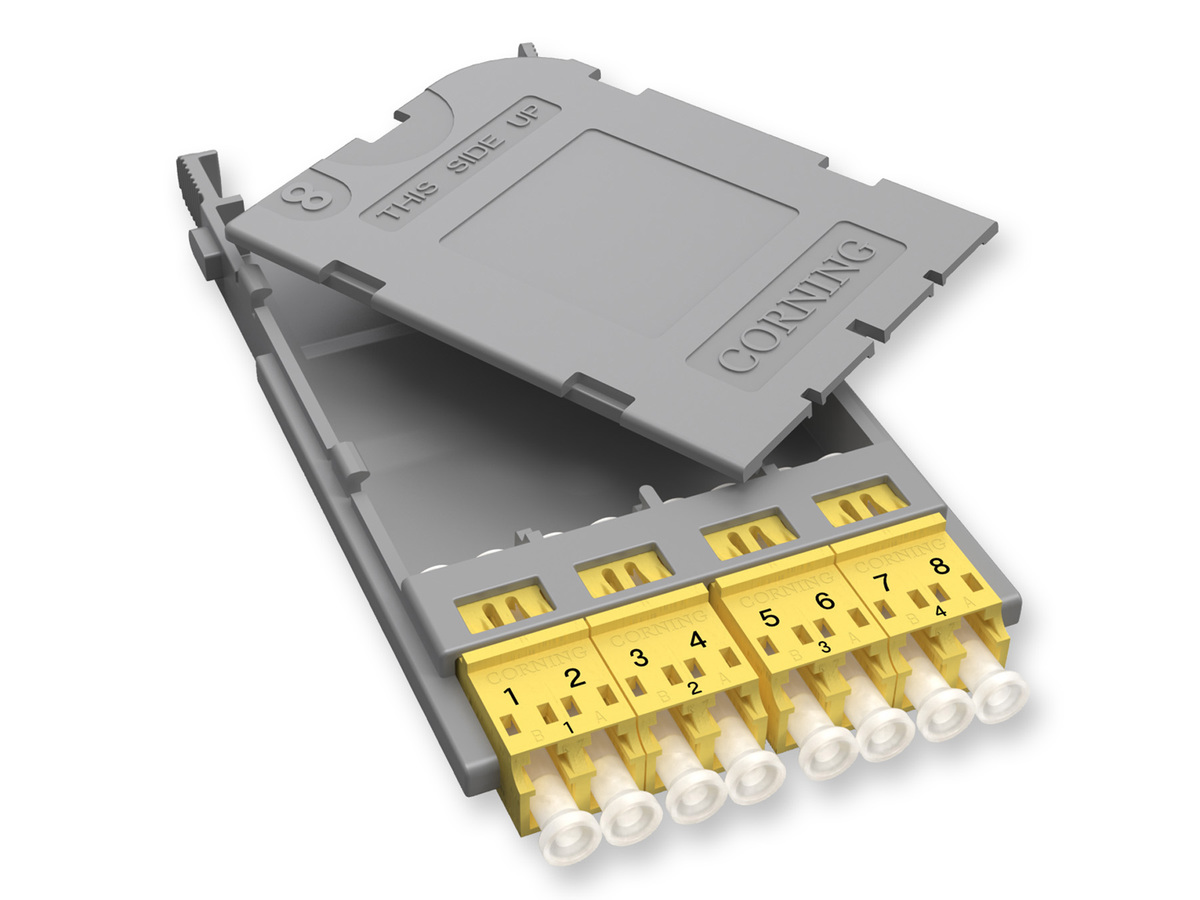 with 4 keyed, non-shuttered, yellow, LC adapters