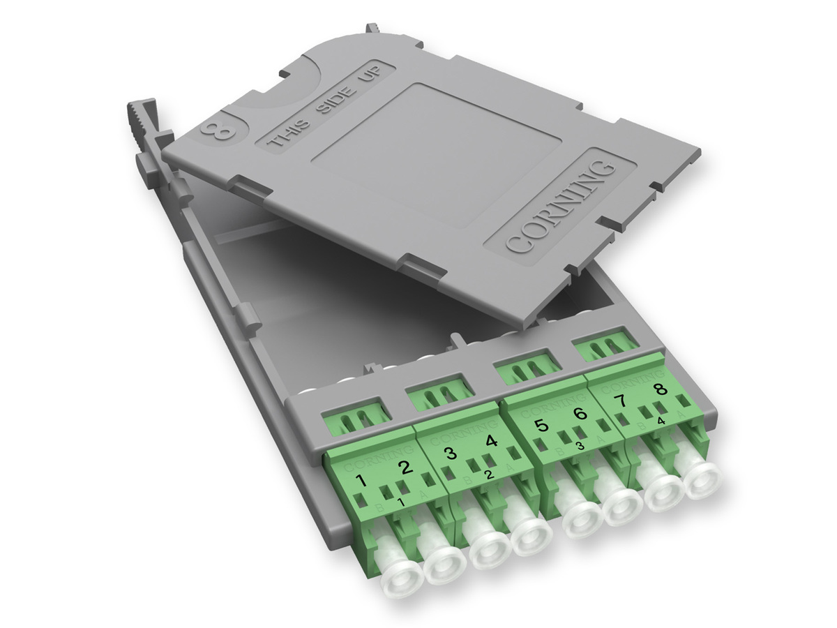 with 4 keyed, non-shuttered, green, LC adapters
