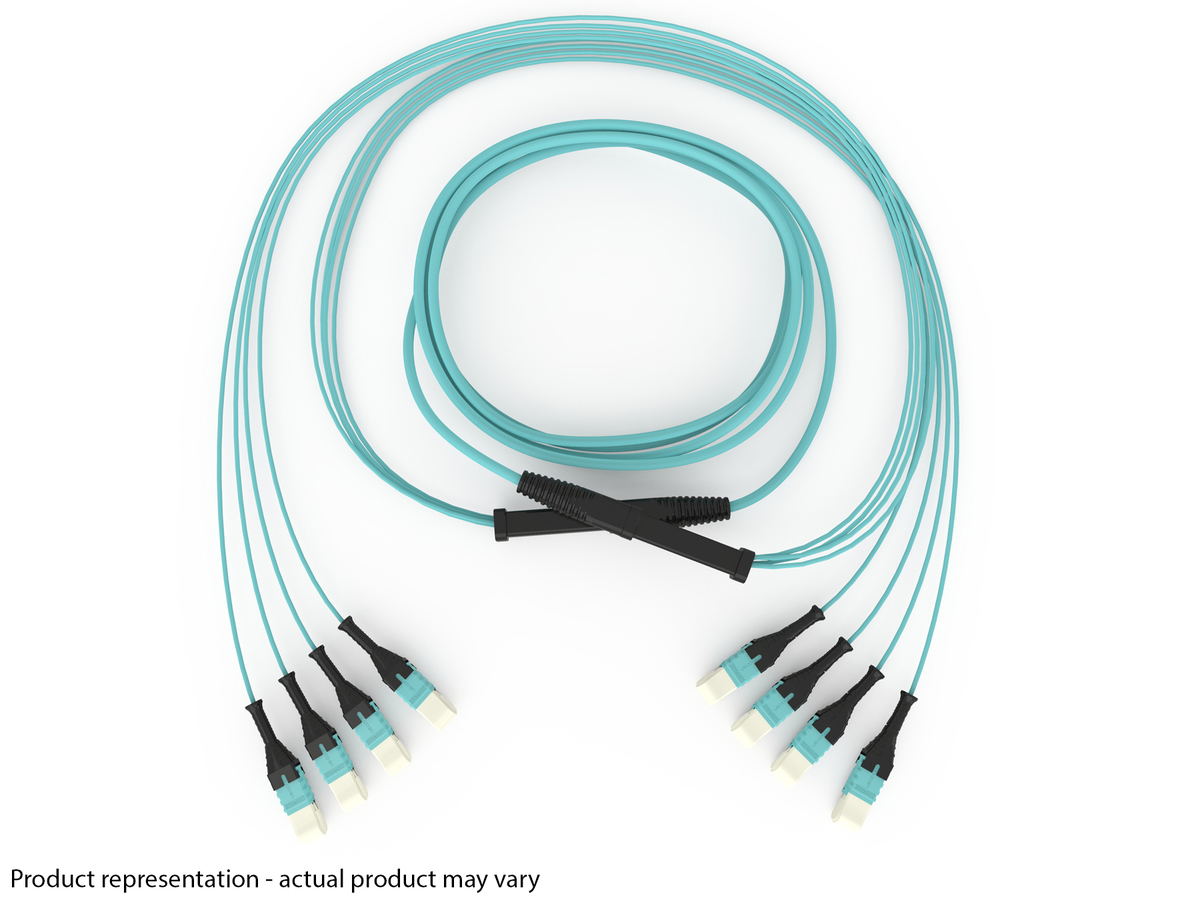 50 µm multimode (OM4), 8F MTP (pinned) Connector to 8F MTP (pinned) Connector, 96 F, with 840 mm legs, pulling grip one side, 30 m