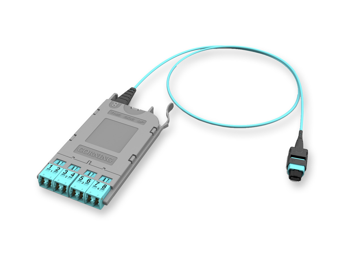 8F, LC Duplex to 10 ft Plenum Interconnect MTP® (pinned), 50 µm multimode (OM4), Type B, Universal Polarity