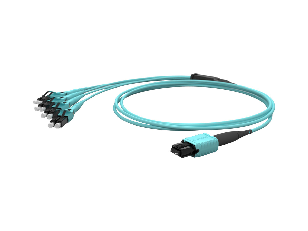 8F, 50 µm multimode (OM4), MTP® PRO (pinned), Plenum, TIA-568 Type-B polarity, with 36 in legs, 10 ft