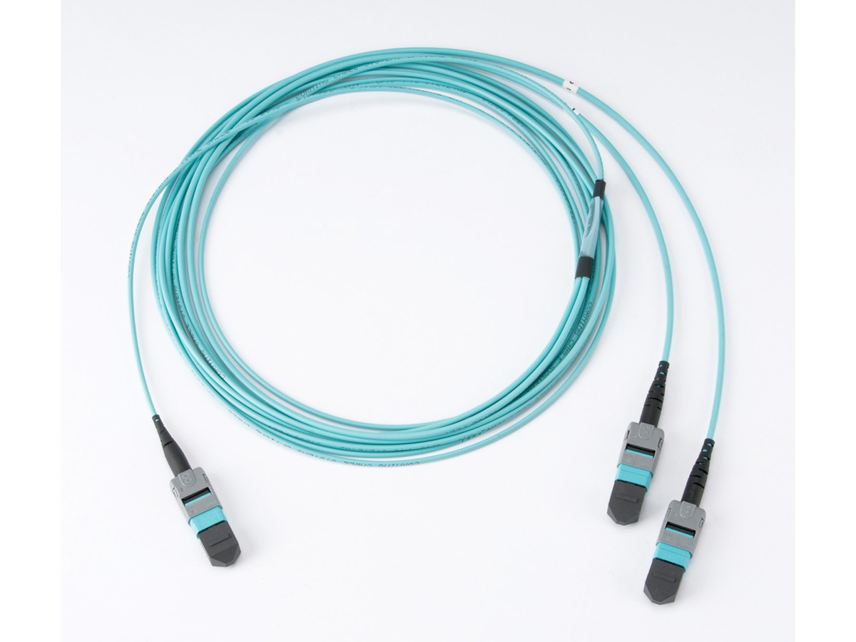 50 µm multimode (OM4), 8F MTP PRO (pinned) to 8F MTP PRO (non-pinned), 8F, with 24 inch leg lengths, TIA-568 Type-B polarity, 10 ft