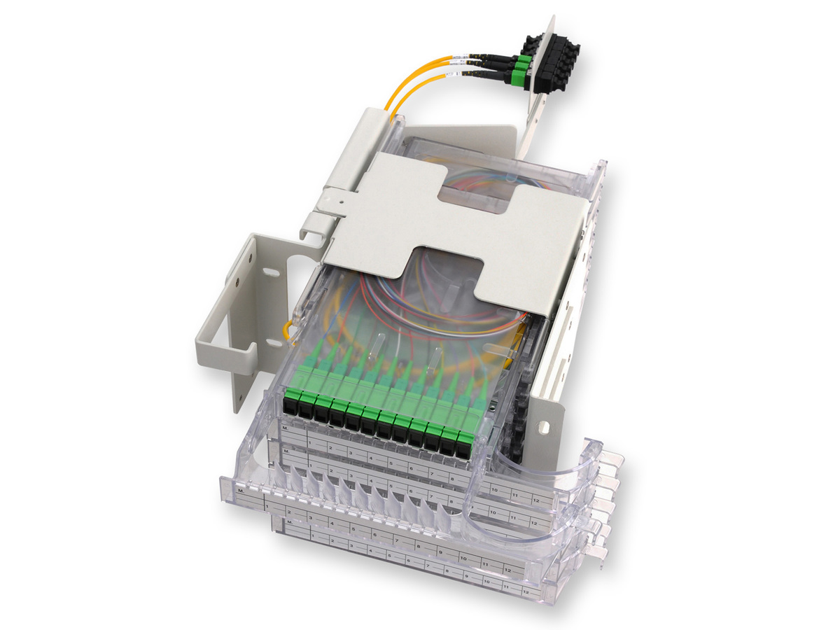 Empty Left-Hand Housing with positions for six 12- fibers EMF-MTP® Modules