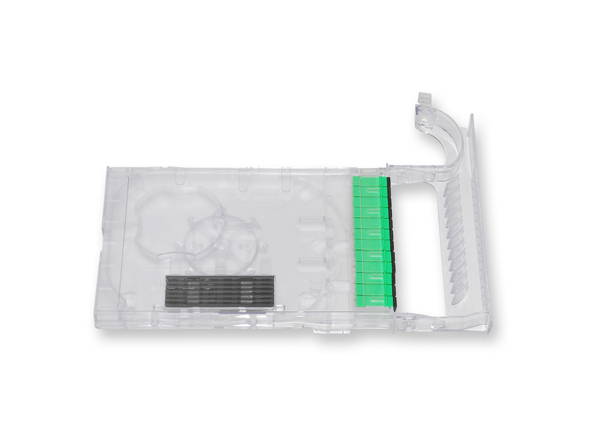 Pigtailed Left-Hand Module, 12 F, single-mode (OS2), SC APC connectors, MIC 900 μm pigtails, 1 m