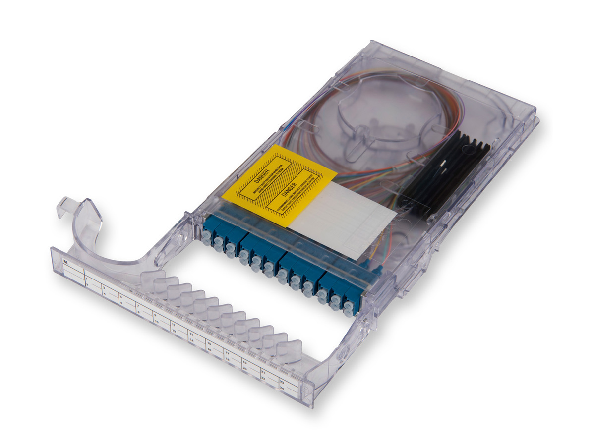 Pigtailed Right-Hand Module, 24 F, Single-mode (OS2), LC UPC connectors, MIC 900 μm pigtails, 1 m