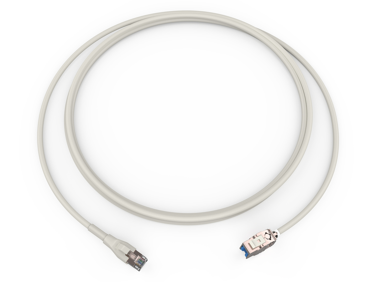 4 Paare, AWG26/7, BauPVO, mit RJ45 Stecker auf KS500S Modul, grau, 10 m