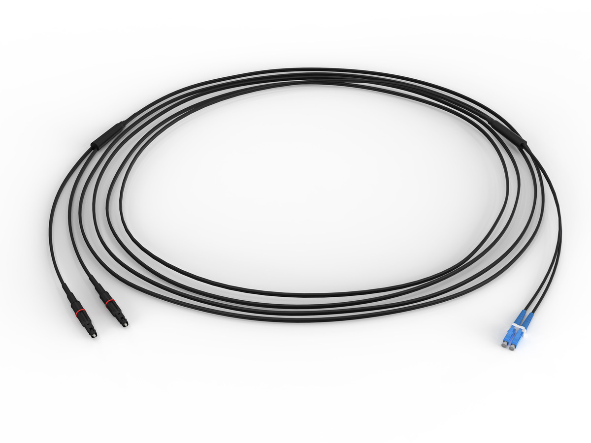2F Pushlok to LC Duplex, Dielectric, 50 ft, individual packaging