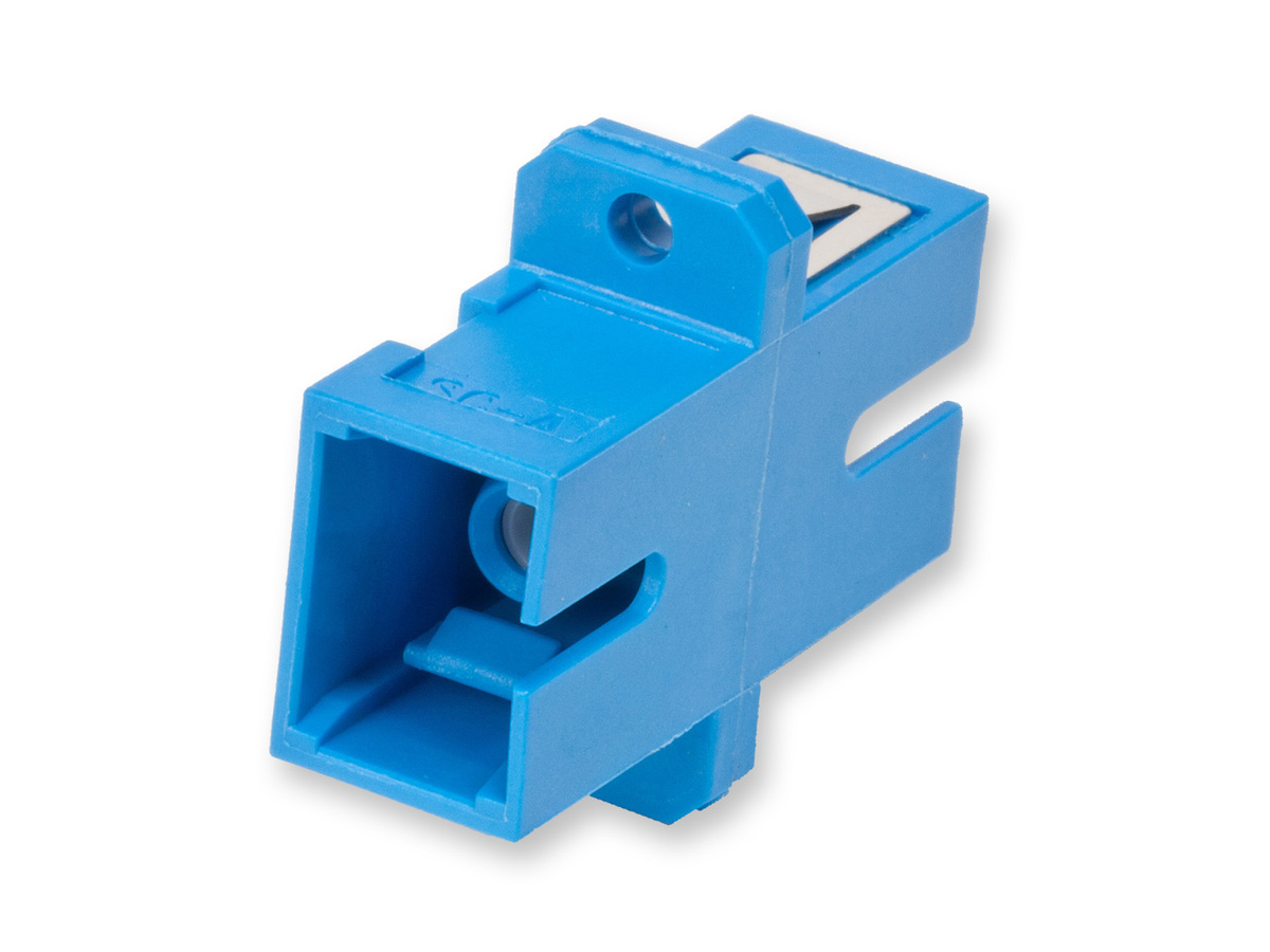 Single-mode (OS2), blue, flanged with spring plate