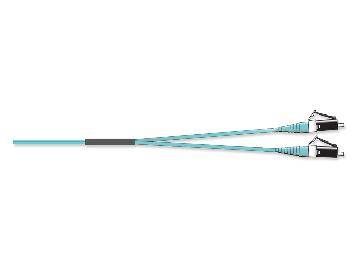 2F, LC Duplex to LC Duplex, Zipcord Cable, Riser, 2.0 mm legs LC Duplex MM to LC Duplex MM, OM3 50 μm, aqua jacket 3m