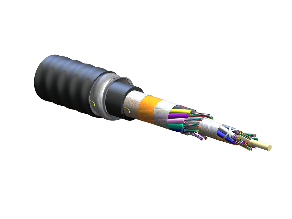 216TUF-T4131DA1 | FREEDM® Loose Tube, Gel-Free, Interlocking Armored Cable,  Riser 216 F, 50 µm multimode (OM2) | Corning