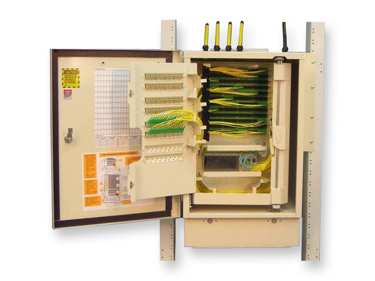 288 F, wall-mount, 24 F feed, ribbon pigtails, 1x288 F 8 m distribution, ALTOS® ribbon, riser, SC APC, no splitter