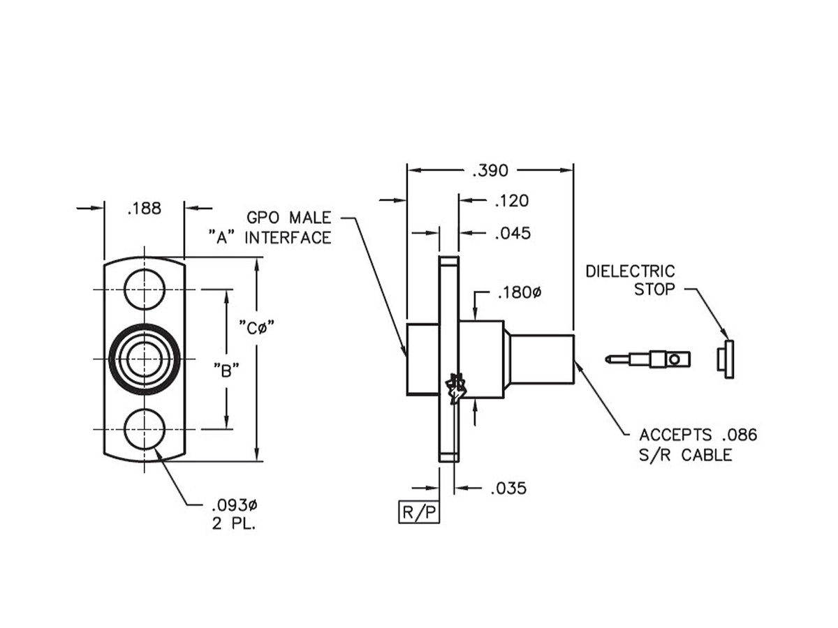 Flange Mount to 0.086 S/R Cable Full Dentent, 0.480 Long, 0.093 Hole Dia.