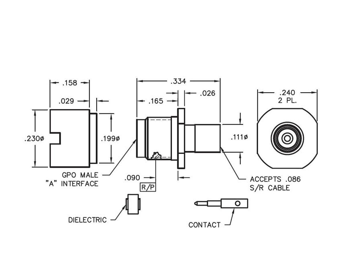 Bulkhead Mount to 0.086 S/R Cable, FD, 0.334 long