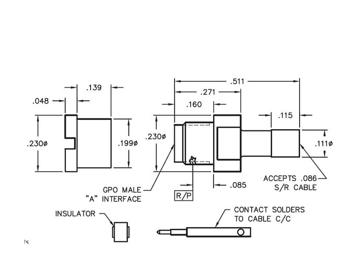 Bulkhead Mount to 0.086 S/R Cable, FD, 0.511 long
