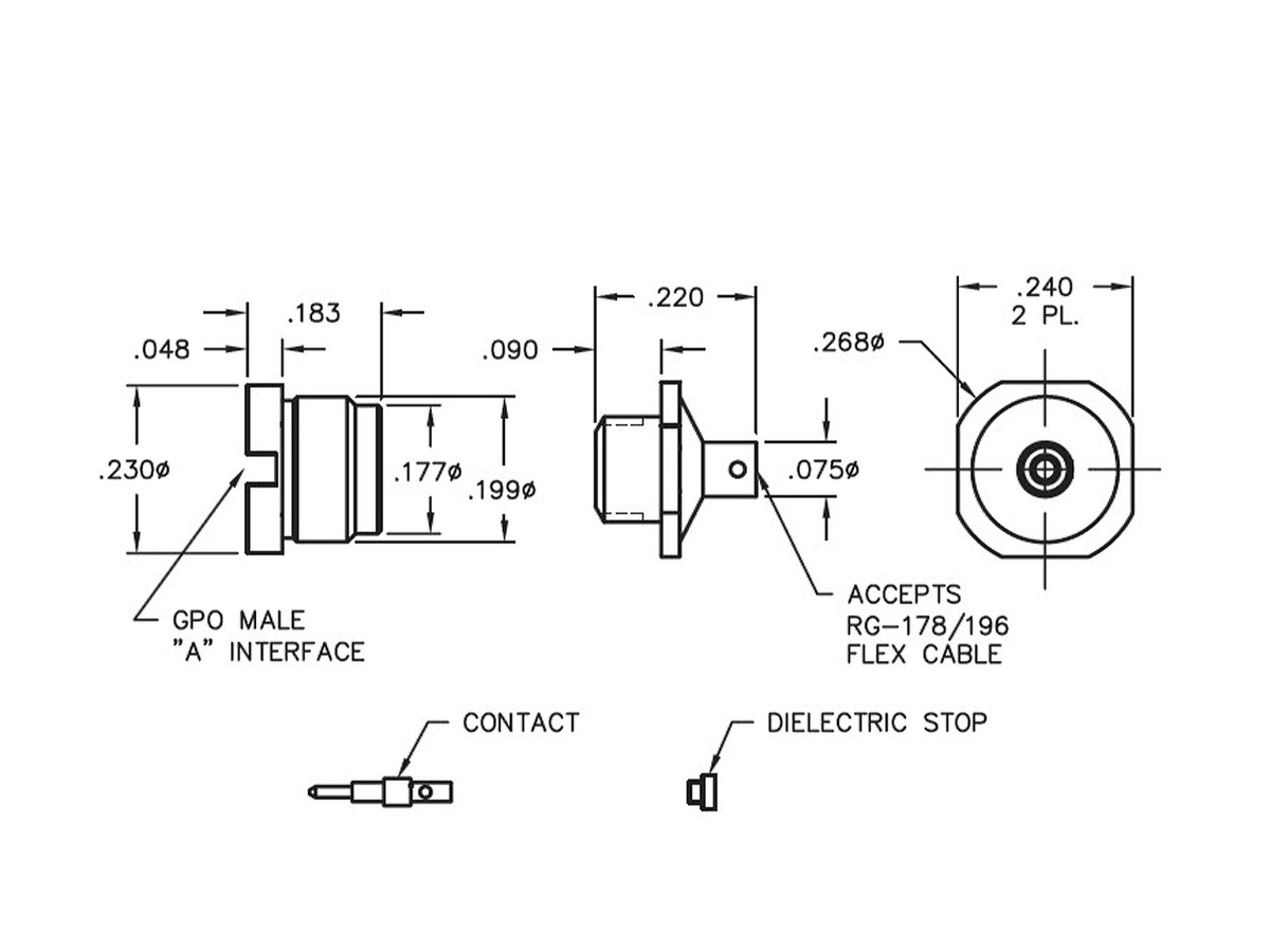 Bulkhead Mount to RG-178/196 Cable, FD