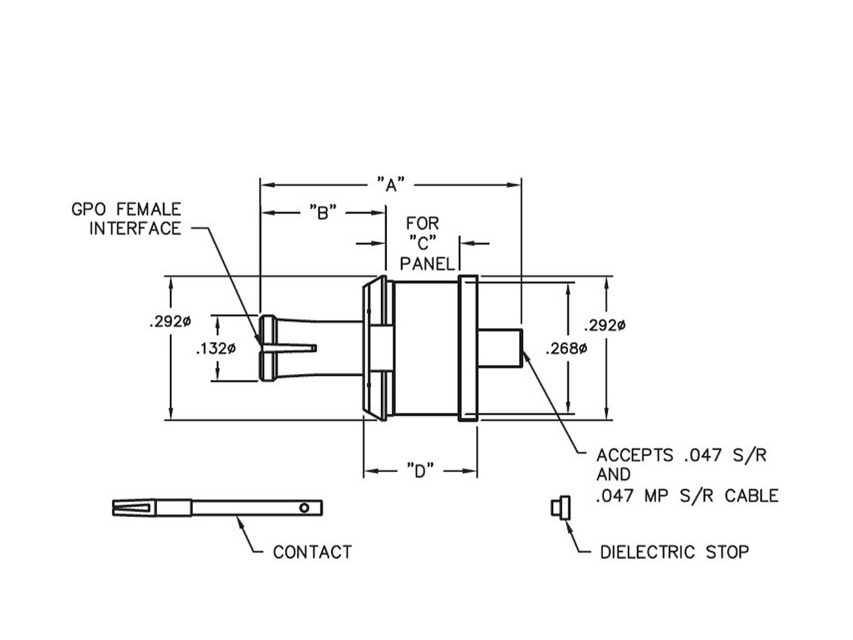 Female Snap-in Float Mount to 0.047 and 0.047 S/R Microporous Cable, .495