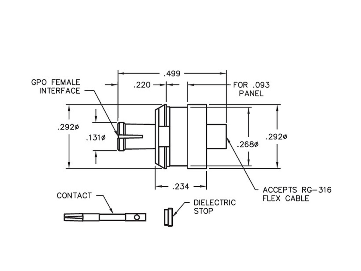 Female Snap-in Float Mount to RG-178 Cable