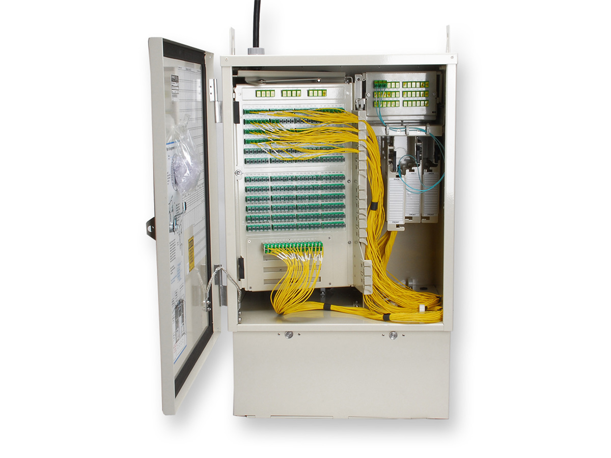432 wall-mount, 48 F feeder and no pass-through ribbon pigtails, 432 F distribution ribbon pigtails, SC APC, no splitter