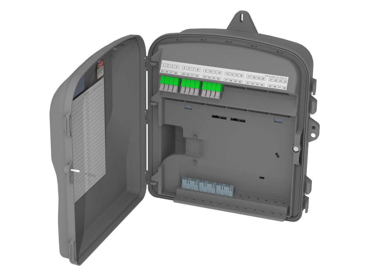 12 port, SC APC, with internal OptiTip®, pinned and internal pigtails for spliced-in drops