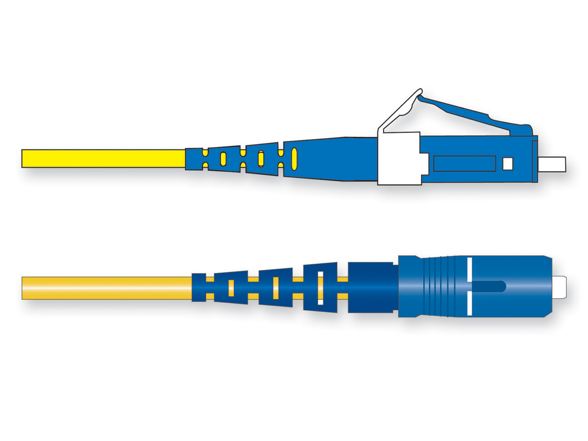 2F, Zipcord Riser, SMF, LC UPC Duplex SM to SC UPC Duplex SM, yellow jacket, 2m